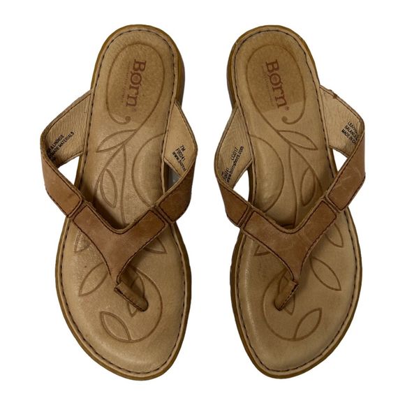 Born sandals 7 womens amelie leather thongs natural brown flip flop shoes - Picture 5 of 8